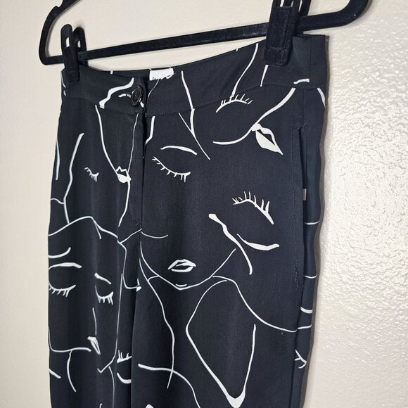 Princess Polly 4 Black Zavia Pants Abstract Face High Rise Relaxed Fit Artsy - Picture 3 of 6